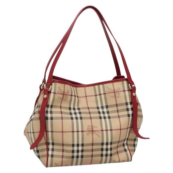 BURBERRY Nova Check Tote Bag PVC Beige Gold Auth 132387 - Picture 1 of 16